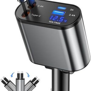 Retractable Car Charger, 4 in 1 Fast Charging Car Charger US…