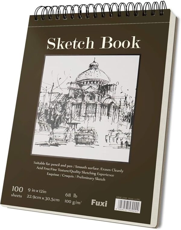 Fuxi 9" x 12" Sketch Book, Top Spiral Bound Sketch Pad