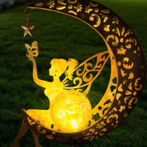Solar Garden Statues Outdoor Decor, Fairy Moon Figurine Ligh…