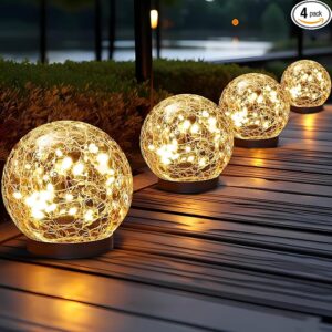 Solar Globe Lights Outdoor Waterproof - Cracked Glass Ball L…
